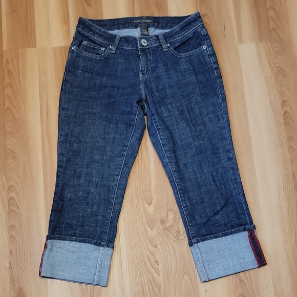 Banana Republic Denim - Banana Republic Dark Blue Cropped Jeans With Red Accents On Cuffs - Rockabilly